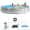 Sale Intex svømmebassin med rund prismeramme - 366 x 76 cm - Grå - Inkluderet tilbehør CB79 Pooler