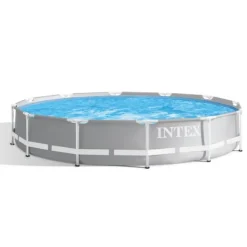 Sale Intex svømmebassin med rund prismeramme - 366 x 76 cm - Grå - Inkluderet tilbehør CB79 Pooler