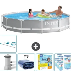 Sale Intex svømmebassin med rund prismeramme - 366 x 76 cm - Grå - Inklusive Tilbehør CB28 Pooler