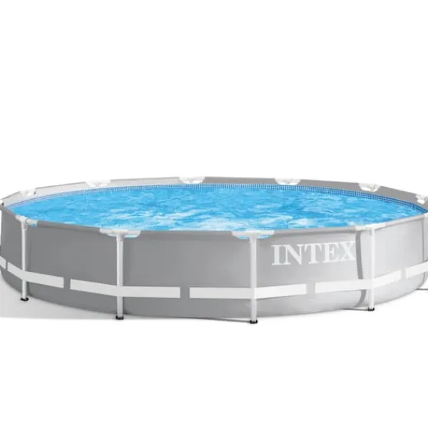 Sale Intex svømmebassin med rund prismeramme - 366 x 76 cm - Grå - Inklusive Tilbehør CB28 Pooler
