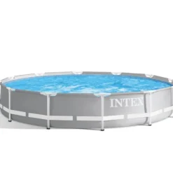 Pooler^Intex svømmebassin med rund prismeramme - 366 x 76 cm - Grå - Inklusive Tilbehør CB87