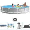 New Intex svømmebassin med rund prismeramme - 366 x 76 cm - Grå - Inkluderet tilbehør CB4 Pooler