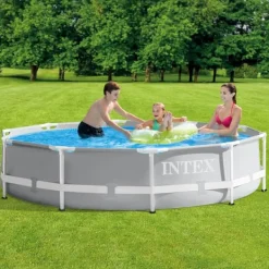 Discount Intex svømmebassin med rund prismeramme - 305 x 76 cm - Grå - Inkluderet tilbehør CB65 Pooler