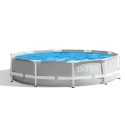 Discount Intex svømmebassin med rund prismeramme - 305 x 76 cm - Grå - Inkluderet tilbehør CB65 Pooler