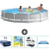 Pooler^Intex svømmebassin med rund prismeramme - 366 x 76 cm - Grå - Inkluderet tilbehør CB66