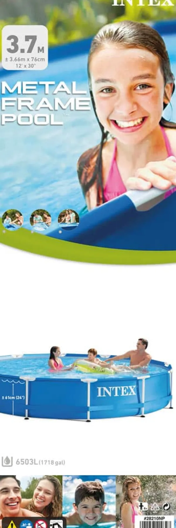 Pooler^Intex swimmingpool - metalramme - 366 x 76 cm - Inklusiv solsejl, filterpumpe og filter
