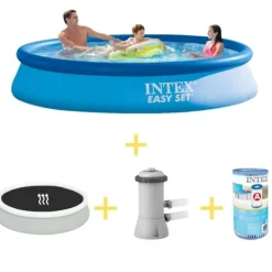 Pooler^Intex swimmingpool - Nemt sæt - 366 x 76 cm - Inklusiv solsejl, filterpumpe og filter