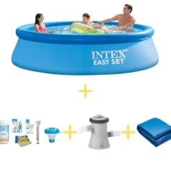 Pooler^Intex swimmingpool - Nemt sæt - 305 x 76 cm - Inklusiv WAYS vedligeholdelsespakke, filterpumpe & jordklud