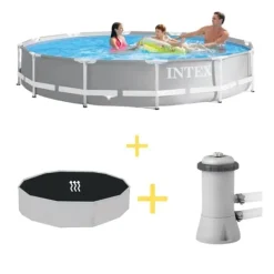 Pooler^Intex swimmingpool - Prismeramme - 366 x 76 cm - Inklusiv solsejl & filterpumpe