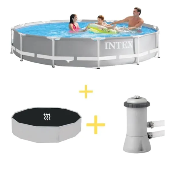 Pooler^Intex swimmingpool - Prismeramme - 366 x 76 cm - Inklusiv solsejl & filterpumpe
