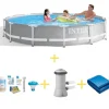 Pooler^Intex swimmingpool - Prismeramme - 366 x 76 cm - Inklusiv WAYS vedligeholdelsespakke, filterpumpe og jordklud