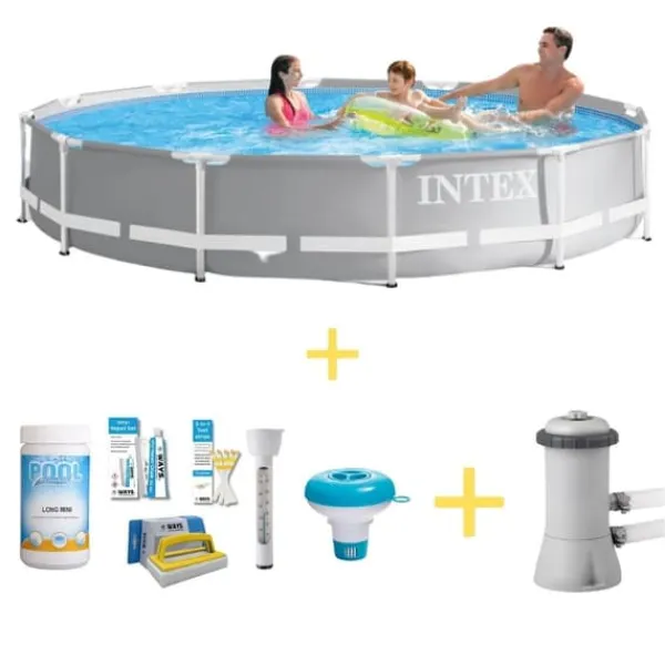 Pooler^Intex swimmingpool - Prismeramme - 366 x 76 cm - Inklusiv WAYS vedligeholdelsespakke & filterpumpe