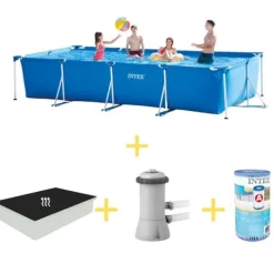 Pooler^Intex swimmingpool - Rammebassin - 450 x 220 x 84 cm - Inklusiv solsejl, filterpumpe og filter