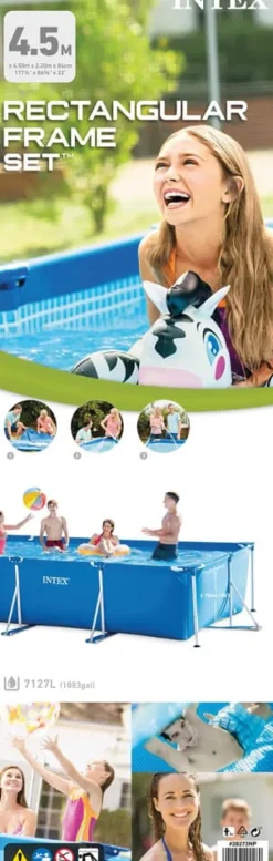 Pooler^Intex swimmingpool - Rammebassin - 450 x 220 x 84 cm - Inklusiv solsejl, filterpumpe og filter