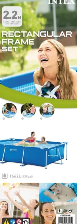 Pooler^Intex swimmingpool - Rammebassin - 220 x 150 x 60 cm - Inklusiv WAYS vedligeholdelsespakke
