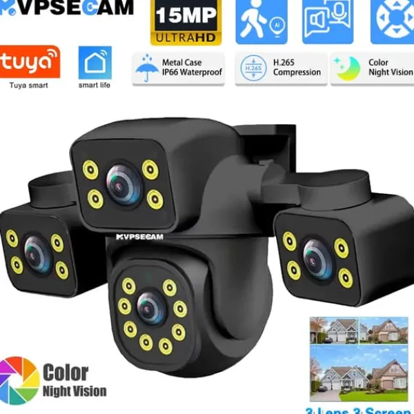 Sikkerhedsmonitorer & Videokameraer^IP Kamera, 15MP Opløsning, AI Bevægelsesdetektion,EU Stik, 1Pcs WIFI NEKORT