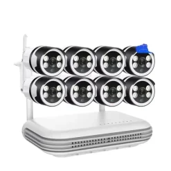 Sikkerhedsmonitorer & Videokameraer^IP Kamera System, 5MP Opløsning, To-Vejs Lyd,8CH og 8stk 3MP Kamera, EU Stik, Ingen