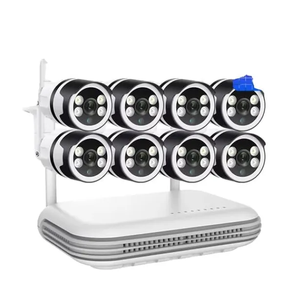 Sikkerhedsmonitorer & Videokameraer^IP Kamera System, 5MP Opløsning, To-Vejs Lyd,8CH og 8stk 3MP Kamera, EU Stik, Ingen