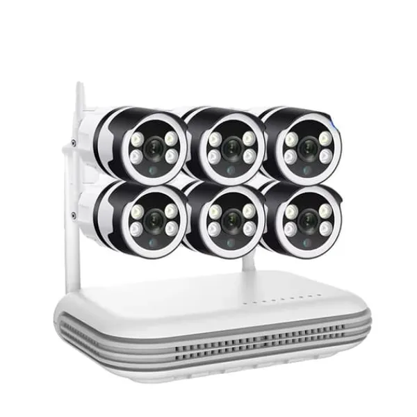Sikkerhedsmonitorer & Videokameraer^IP Kamera System, 5MP Opløsning, To-Vejs Lyd,8CH og 6stk 3MP Kamera, EU Stik, Ingen
