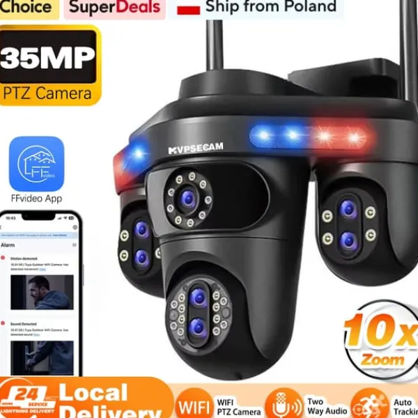 Sikkerhedsmonitorer & Videokameraer^IP Kamera, 10X Optisk Zoom, To-Vejs Lyd,EU Stik, 35MP Sort Ingen Kort