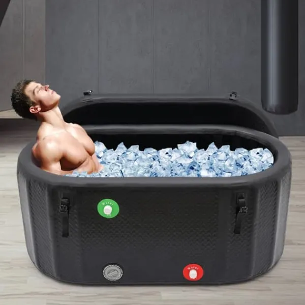 Discount Isbad & koldtvandskar - Oppustelig bærbar badekar - 132×70×54 cm - Med isoleret låg - 275 l - Til voksne - Plast - Sort Spa & Udendørsbad