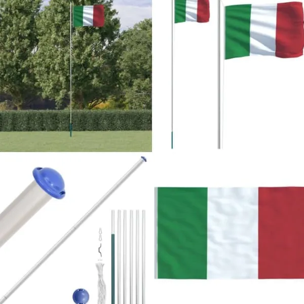 Best Italien flag og flagstang 6,23 m aluminium - Italien Flag - Italien-flag - Home & Living Flag & Vindposer