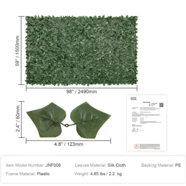 Hot Ivy Privacy-hegn 1,5 x 2,5 m - Kunstigt grøn vægskærm med mesh-bagside til have, balkon og gårdhave dekoration. Havedekorationer