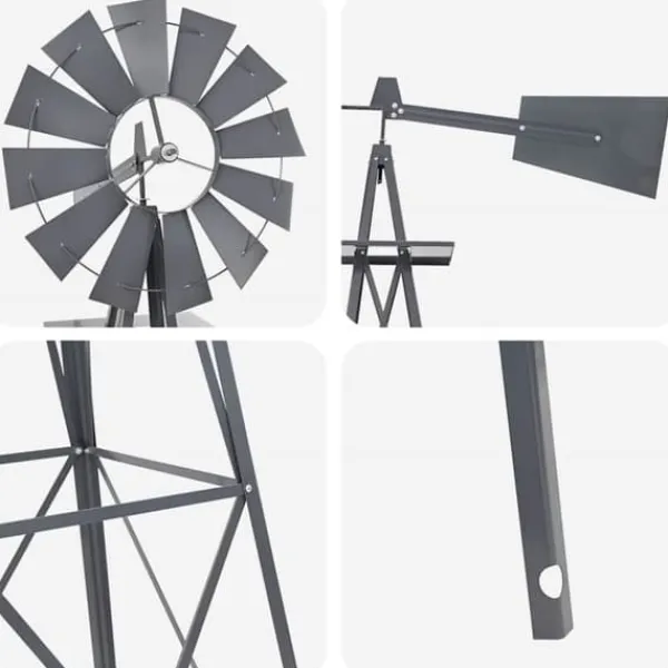 Jernvindmølle med industrielt design til haven | Farve: Grå | Størrelse: 84x68x245 cm Vinddekoration