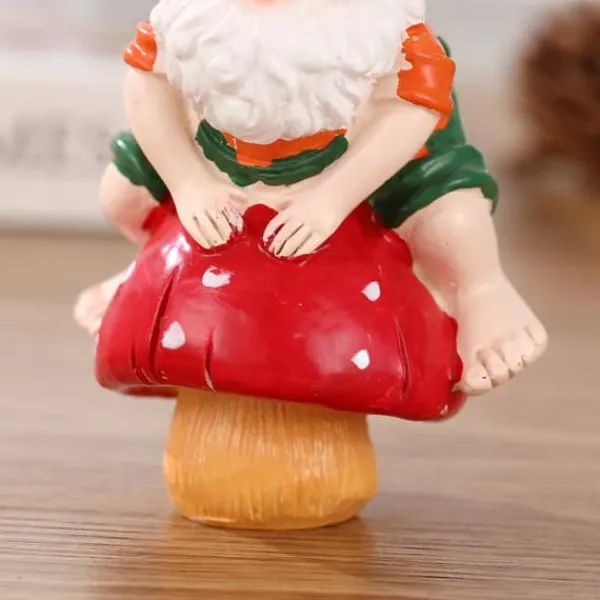 Havedekorationer^Julemandens skrivebordspynt, hjemmelavet harpikshåndværk, svampedekorationer med dværg og gammel mand