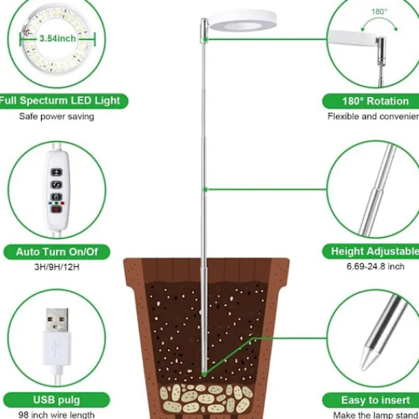Kit Til Plante- & Urtedyrkning^Justerbar Højde 3,5 tommer Rød Blå LED Vækstlys - 5W USB Plantelampe til Indendørs Brug