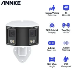 Hot 4K Sikkerhedskamera, AI Menneske Detektion, 180° Bred Vinkel Dækning,1 stk. I91DW Sikkerhedsmonitorer & Videokameraer