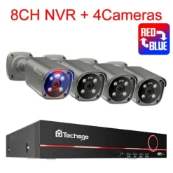 Sikkerhedsmonitorer & Videokameraer^4K Sikkerhedskamera System, To-Vejs Lyd, Farve Natvision,3T (udendørs sport), 8CH NVR 4PCS Kamera