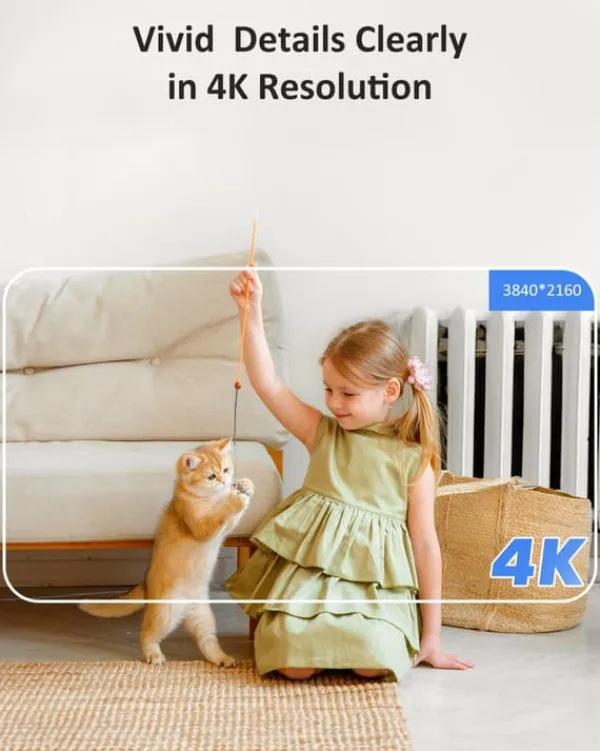 Online 4K UHD Indendørs Sikkerhedskamera, Højopløselig 8MP, Dual-Band WiFi Forbindelse, 8x Digital Zoom Sikkerhedsmonitorer & Videokameraer