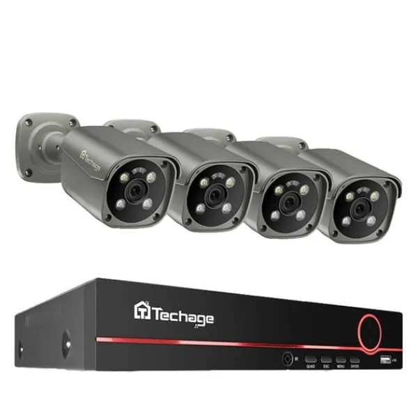 Clearance 4K Ultra HD Sikkerhedskamera System, AI Menneskeopdagelse, To-Vejs Lyd,Ingen, 8CH NVR og 4 Kamera Sikkerhedsmonitorer & Videokameraer