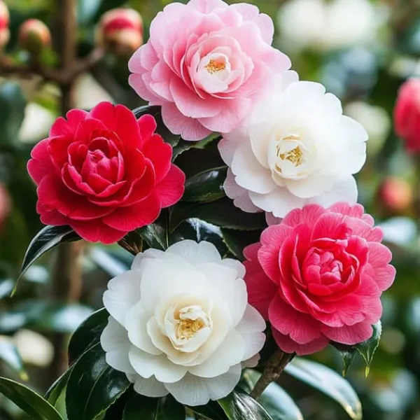 Buskads^Kamelia japansk rose - Sæt med 3 - Camellia japonica - Højde 25-40cm - ⌀9cm