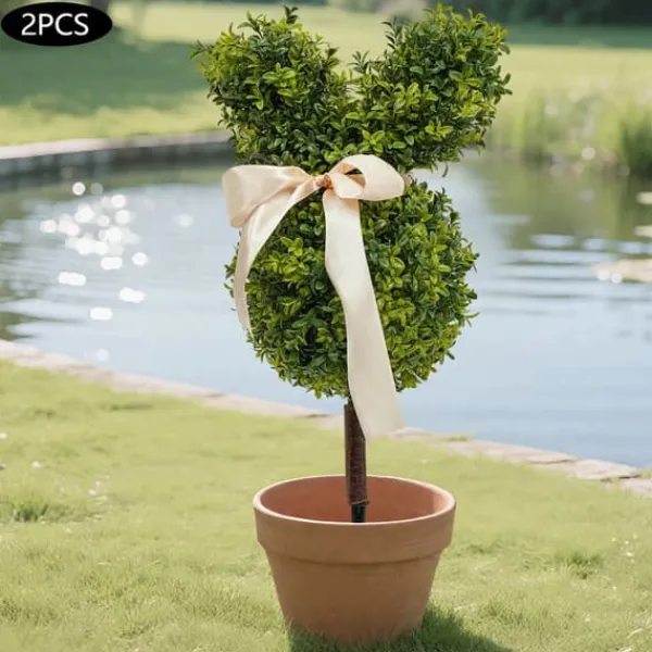 Havedekorationer^Kaninformet Topiary i Potte - Kunstig Buksbom - Udendørs Dekoration - Harpiks - Til Jubilæum/Udstilling - Grøn