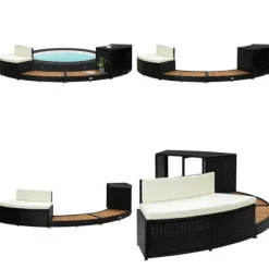 Kant til spa polyrattan og massivt akacietræ sort og natur - Spakant - Spakanter - Home & Living Spa & Udendørsbad
