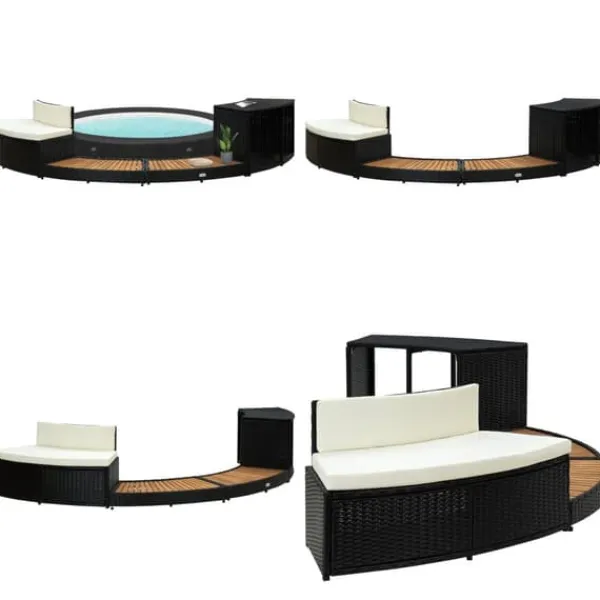 Kant til spa polyrattan og massivt akacietræ sort og natur - Spakant - Spakanter - Home & Living Spa & Udendørsbad