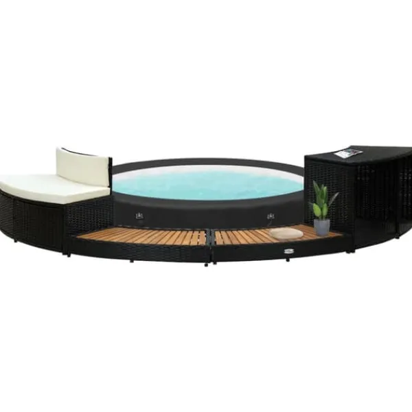 Kant til spa polyrattan og massivt akacietræ sort og natur - Spakant - Spakanter - Home & Living Spa & Udendørsbad