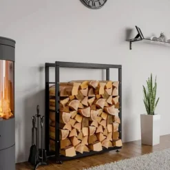 Discount Keri V2 Black Metal Firewood Log Holder Stand Rack - 25x80x100 cm Tilbehør Til Brændeovne & Pejse