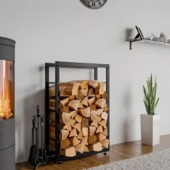 Tilbehør Til Brændeovne & Pejse^Keri V2 Firewood Rack - Black Metal, 25x60x100 cm
