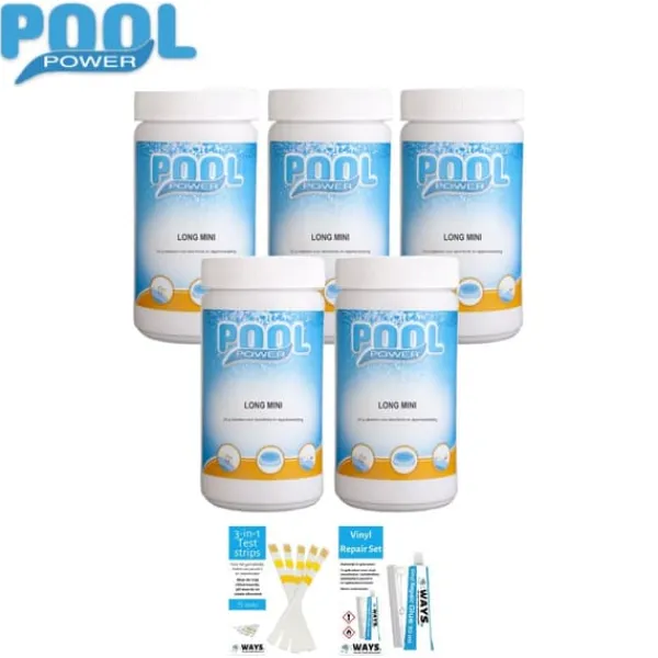 Pool- & Spatilbehør^Klortabletter til svømmebassiner - Poolpower - 5 kg & WAYS Reparationssæt og teststrimler