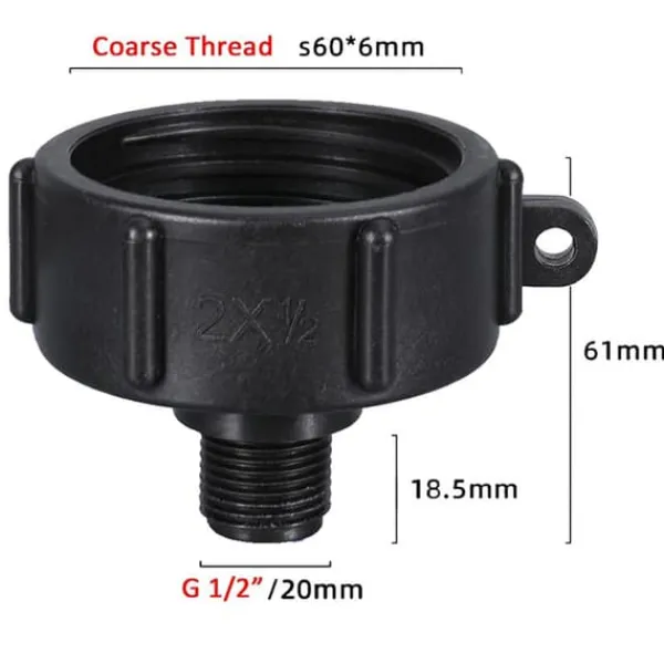 Vanding^Koblingsadapter til IBC-tank S60x6mm til 1/2'' gevind 2-pak