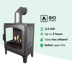 Best Komfur bioethanol komfur - Fritstående model pejs af metal og glas - Opvarmning 2,5 KW Pejse
