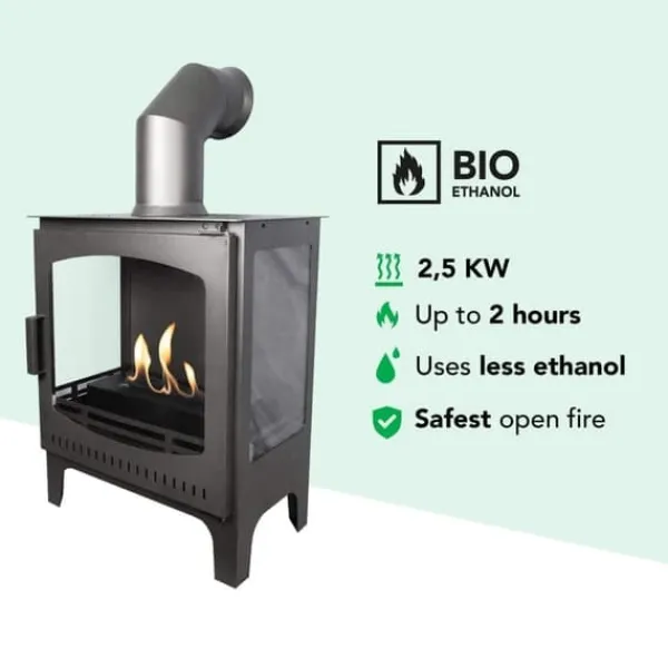 Best Komfur bioethanol komfur - Fritstående model pejs af metal og glas - Opvarmning 2,5 KW Pejse