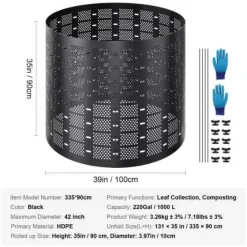 Sale Kompostbeholder, 832,8 L, 335x90 cm, Sort, HDPE Kompostering