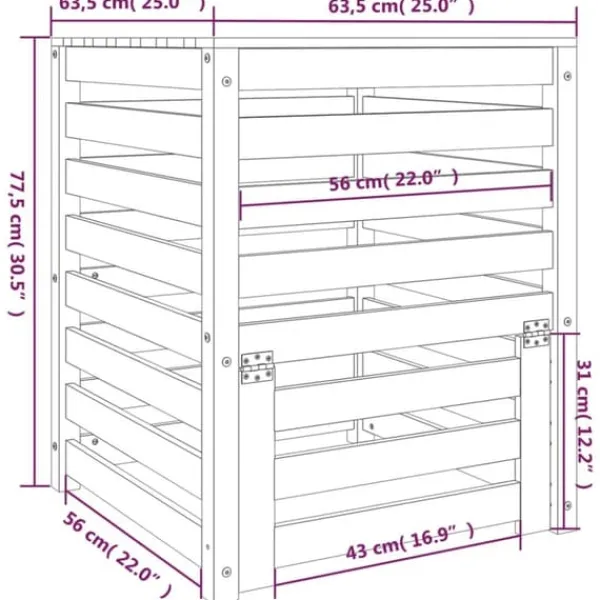 Kompostering^Kompostbeholder i massivt fyrretræ - Stor kapacitet | Størrelse: 63,5x63,5x77,5 cm