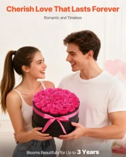 Blomster^Konserverede roser - Gaveæske - 27 Stk - Evighedsroser - Langtidsholdbare - Gave til hende - Jubilæum, valentinsdag, fødselsdag - Rosenrød