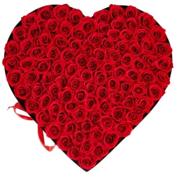 Nyplukkede Blomster^Konserveret rosebuket, 375x383x220 mm, rød