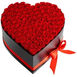 Nyplukkede Blomster^Konserveret rosebuket, 375x383x220 mm, rød